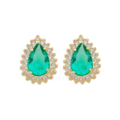 Brinco Maria Fernanda Gota Zircônia Turmalina Folheado a Ouro 18k