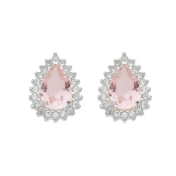 Brinco Maria Fernanda Gota Zircônia Rosa Folheado em Ródio Branco