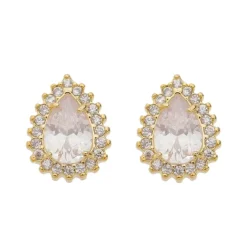 Brinco Maria Fernanda Gota Zircônia Cristal Folheado a Ouro 18k