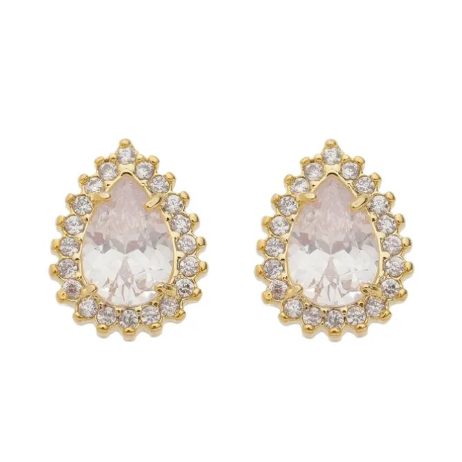 Brinco Maria Fernanda Gota Zircônia Cristal Folheado a Ouro 18k