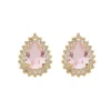 Brinco Maria Fernanda Gota Zircônia Rosa Folheado a Ouro 18k