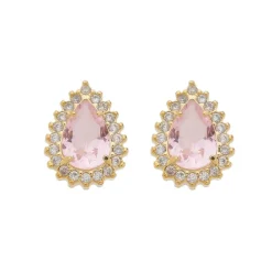 Brinco Maria Fernanda Gota Zircônia Rosa Folheado a Ouro 18k