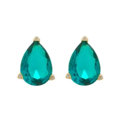 Brinco Maria Sophia Gota Zircônia Turmalina Folheado a Ouro 18k
