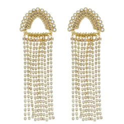 Brinco Martina Franjas Strass Dourado
