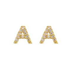 Brinco Mini Letra Inicial Zircônias Folheado a Outro 18k
