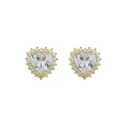 Brinco Nina Coração Zircônias Folheado a Ouro 18k