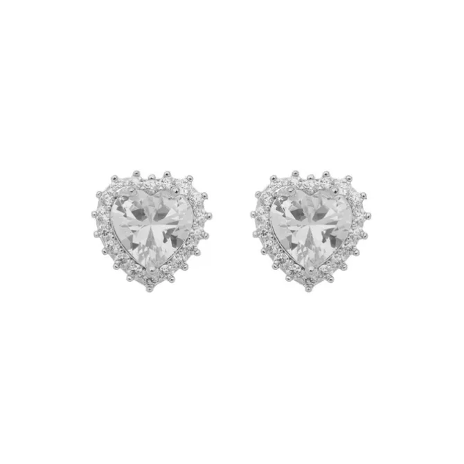 Brinco Nina Coração Zircônias Folheado em Ródio Branco