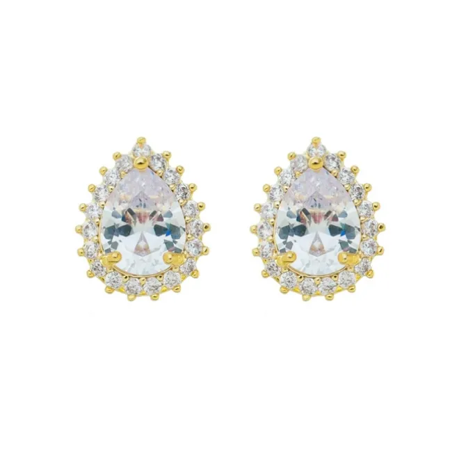 Brinco Nina Gota Zircônias Folheado a Ouro 18k