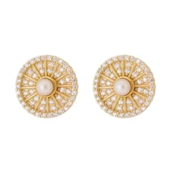 Brinco Piuka Amanda Pizza Pérola Zircônias Folheado a Ouro 18k