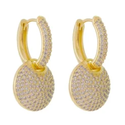 Brinco Piuka Argolinha Lyla Medalha Zircônia Folheado a Ouro 18k