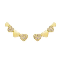 Brinco Piuka Ear Cuff Molly Coração Zircônias Folheado a Ouro 18k