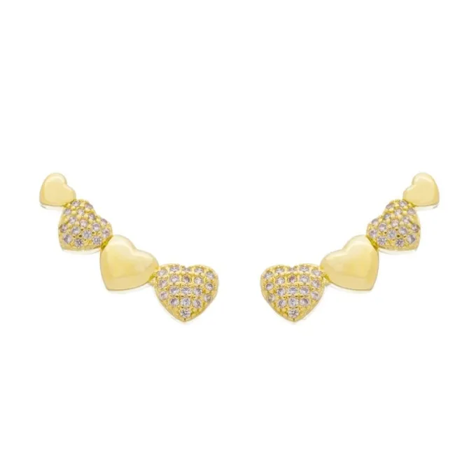 Brinco Piuka Ear Cuff Molly Coração Zircônias Folheado a Ouro 18k
