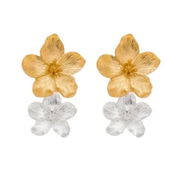 Brinco Piuka Flor Amarílis Dourado e Prata