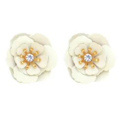 Brinco Piuka Flor Peônia Off White