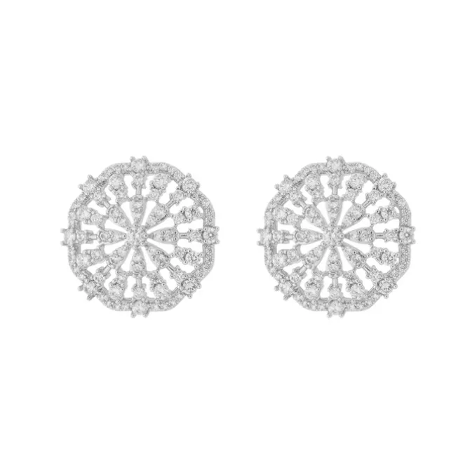 Brinco Pizza Amália Zircônia Folheado em Ródio Branco