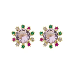 Brinco Ponto de Luz Deise Zircônia Rosa Folheado a Ouro 18k