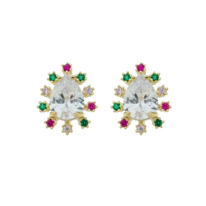 Brinco Ponto de Luz Gota Deise Zircônia Cristal Folheado a Ouro 18k