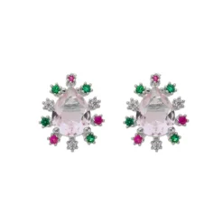 Brinco Ponto de Luz Gota Deise Zircônia Rosa Folheado em Ródio Branco