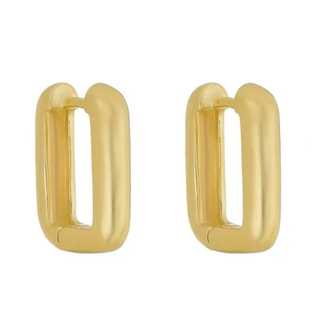 Brinco Retangular Helena Lisa M Folheado a Ouro 18k