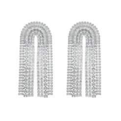 Brinco Scarlet Semi Oval Franjas Zircônias Folheado em Ródio Branco