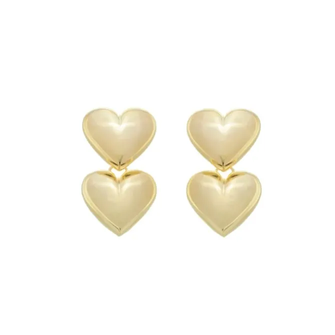 Brinco Sofia Coração Bold Duplo Folheado a Ouro 18k