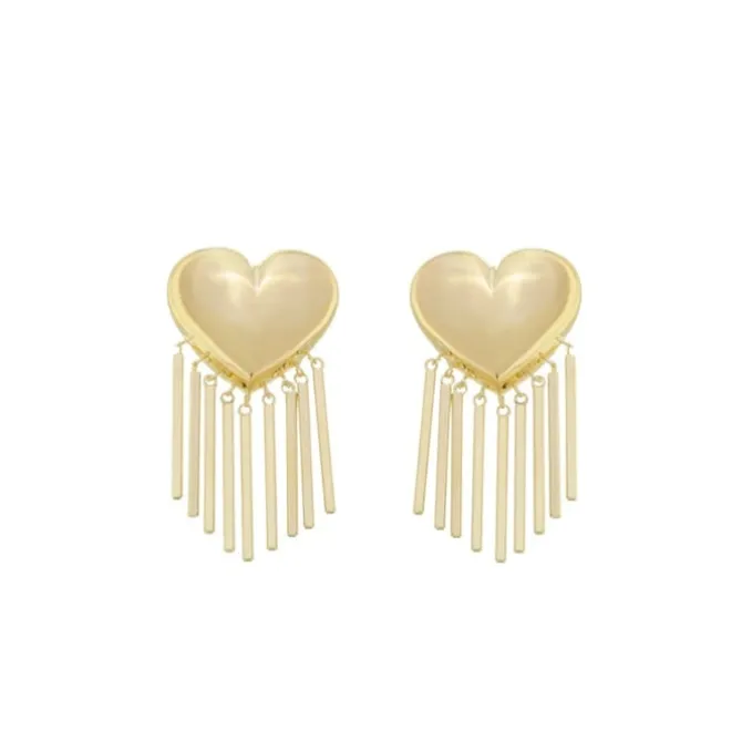 Brinco Sofia Coração Bold Franjas Folheado a Ouro 18k