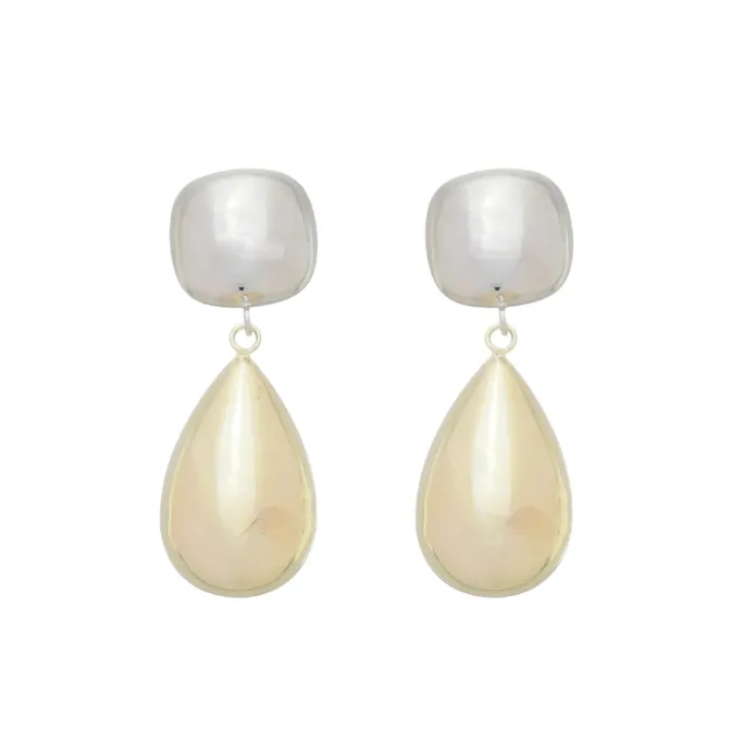 Brinco Stella Gota Folheado a Ouro e Ródio Branco