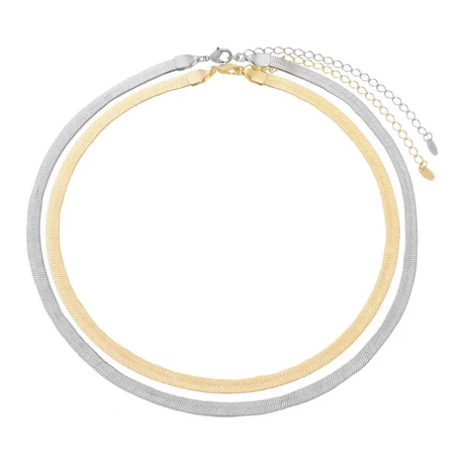Choker 2 Voltas Malha Metal Folheada a Ouro 18k e Folheada em Ródio Branco Vitto