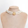 Choker Dupla Marina Pérolas Flor Folheada a Ouro 18k