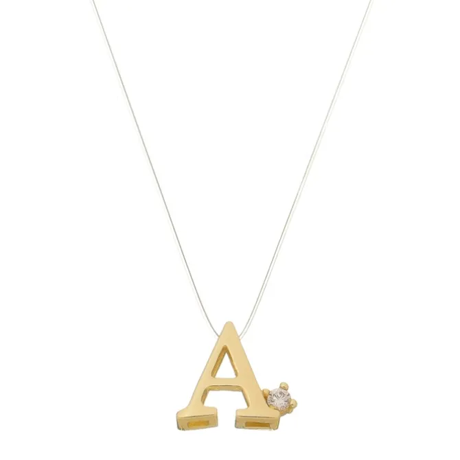 Choker Fio de Nylon Letra Inicial Zircônia Folheada a Ouro 18k