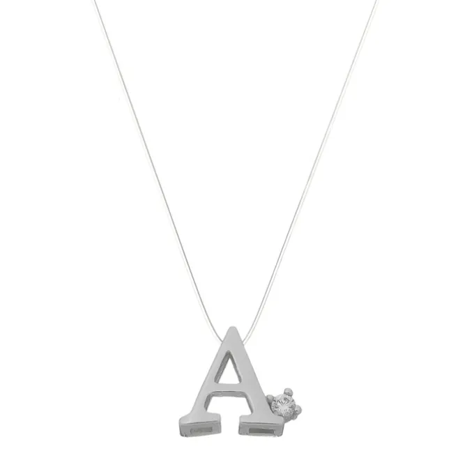 Choker Fio de Nylon Letra Inicial Zircônia Folheada em Ródio Branco