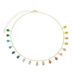 Choker Gotas Zircônias Coloridas Folheada a Ouro 18k Vivian