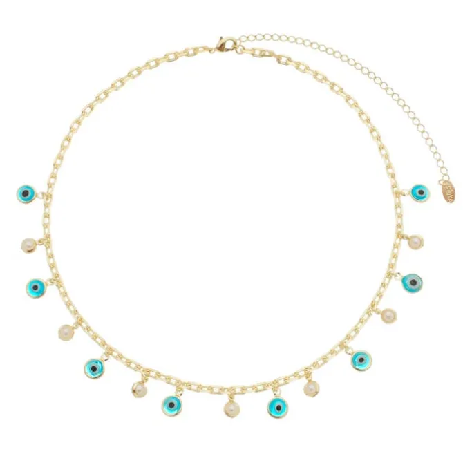 Choker Kássia Olho Grego Pérolas Folheada a Ouro 18k