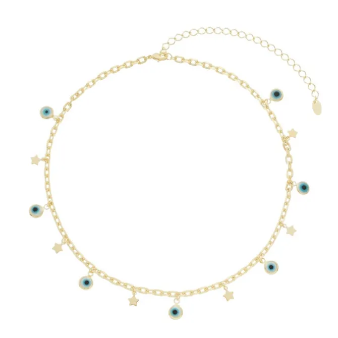 Choker Lara Olho Grego e Mini Estrelas Folheada a Ouro 18k