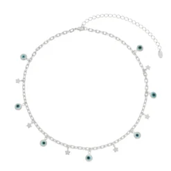 Choker Lara Olho Grego e Mini Estrelas Folheada em Ródio Branco