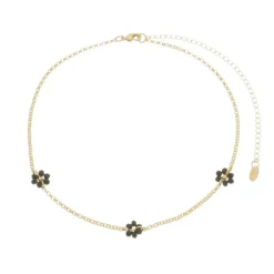 Choker Lira Mini Flor Zircônias Preta Folheada a Ouro 18k