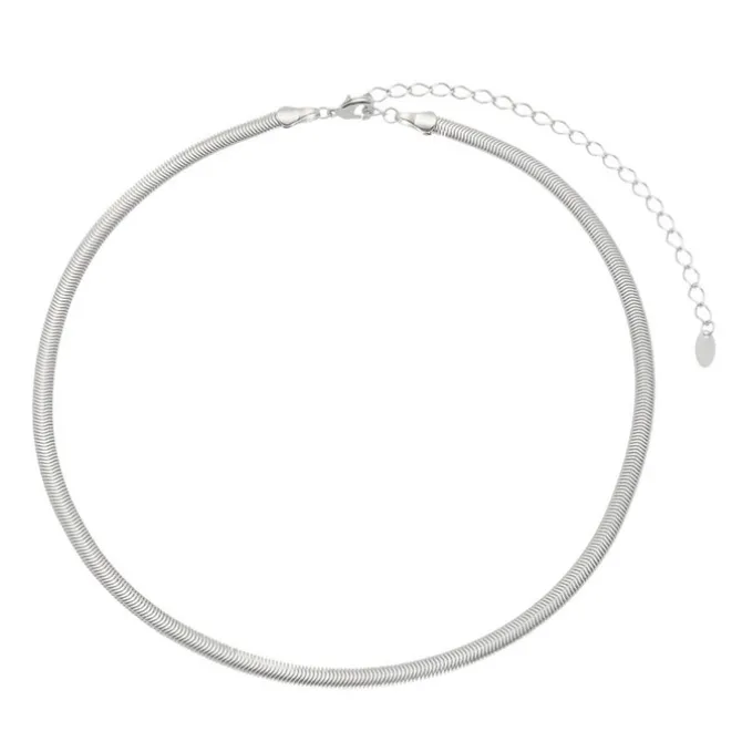 Choker Malha Metal Fina Folheado em Ródio Branco Fernanda