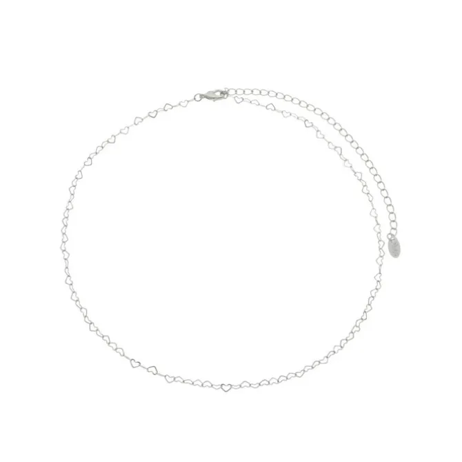 Choker Mirela Mini Corações Folheado em Ródio Branco