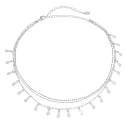 Choker Piuka 3 Correntes Antonella Mini Gotas Folheada em Ródio Branco