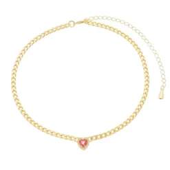 Choker Piuka Alicia Coração Zircônia Rubelita Folheada a Ouro 18k