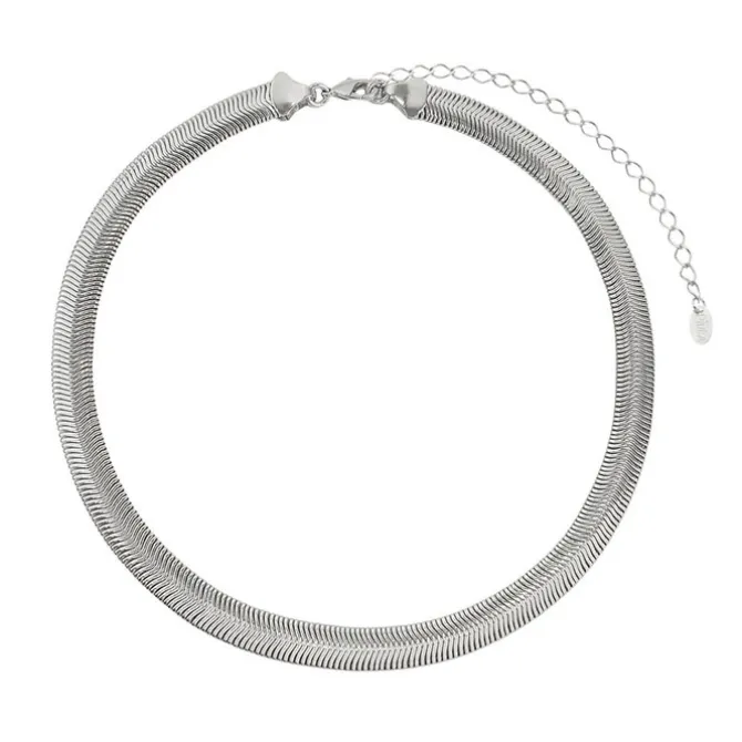 Choker Piuka Fernanda Malha Grossa Metal Folheada em Ródio Branco