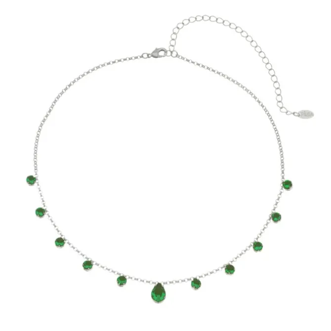Choker Piuka Muriel Zircônias Esmeralda Folheada em Ródio Branco