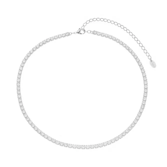 Choker Piuka Riviera Chiara Zircônias Pequena Cristal Folheada em Ródio Branco