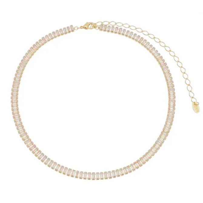 Choker Piuka Taylor Pequena Zircônias Baguete Cristal Folheado a Ouro 18k