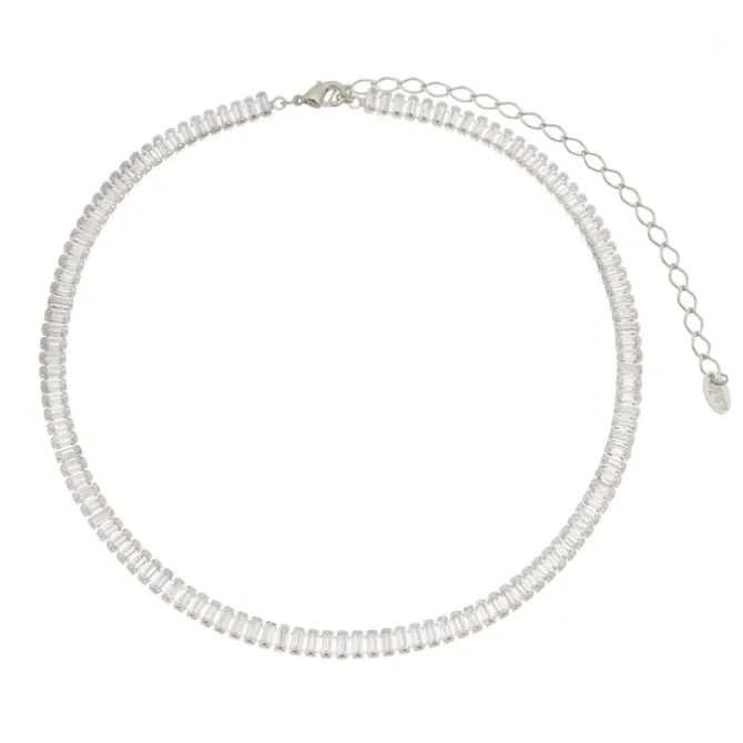 Choker Piuka Taylor Pequena Zircônias Baguete Cristal Folheada em Ródio Branco