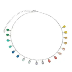 Choker Piuka Vivian Gotas Zircônias Coloridas Folheada em Ródio Branco