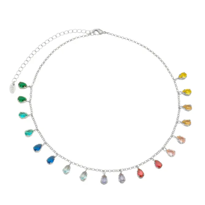 Choker Piuka Vivian Gotas Zircônias Coloridas Folheada em Ródio Branco