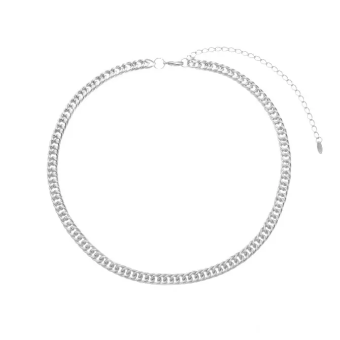 Choker Serena Elos Malha Larga Folheada em Ródio Branco