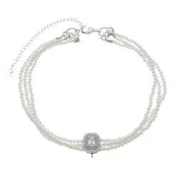 Choker Tripla Isabella Pérolas Zircônias Folheada em Ródio Branco