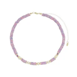Choker Virgínia Fimos Lilás Pérolas de Água Doce Murano